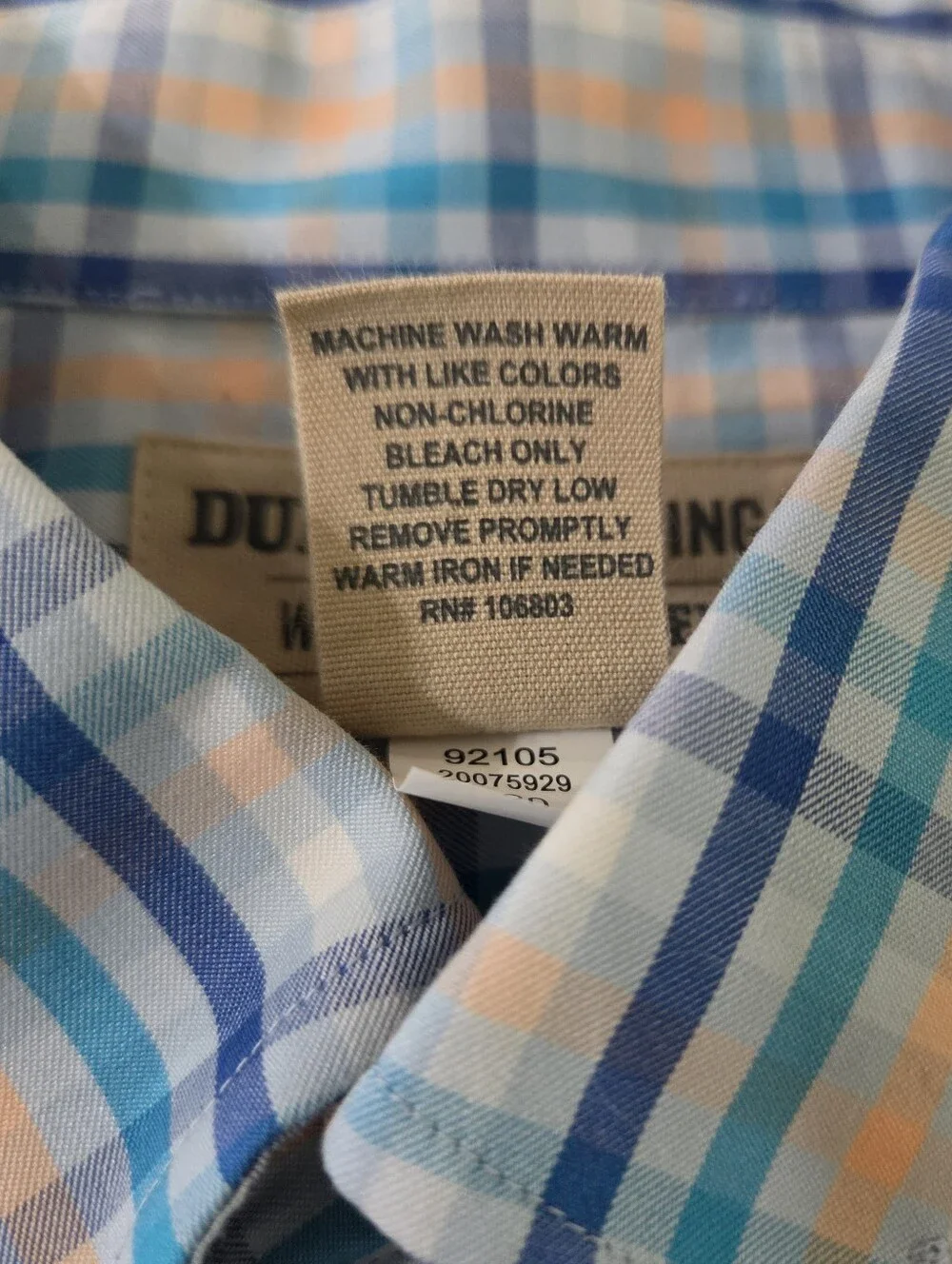 Duluth Trading Co. Men's Blue Plaid Wrinklefighter Relaxed Fit Long Sleeve Shirt